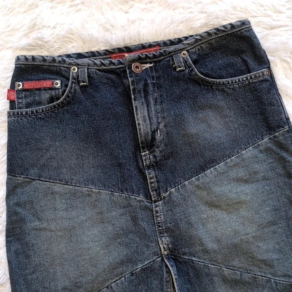Y2K Vintage Hot Kiss Patchwork Denim Slit Front Pencil Skirt Size 1/23